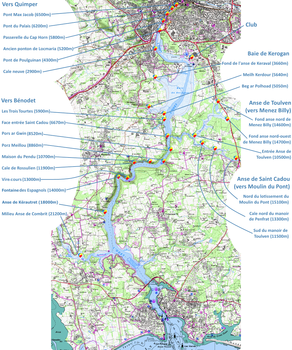 Carte littorale Géoportail de l'Odet et distances